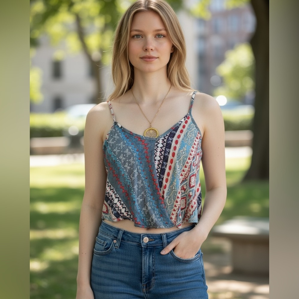 ANGIE Bohemian Cropped Ruffle Top. Size Medium.